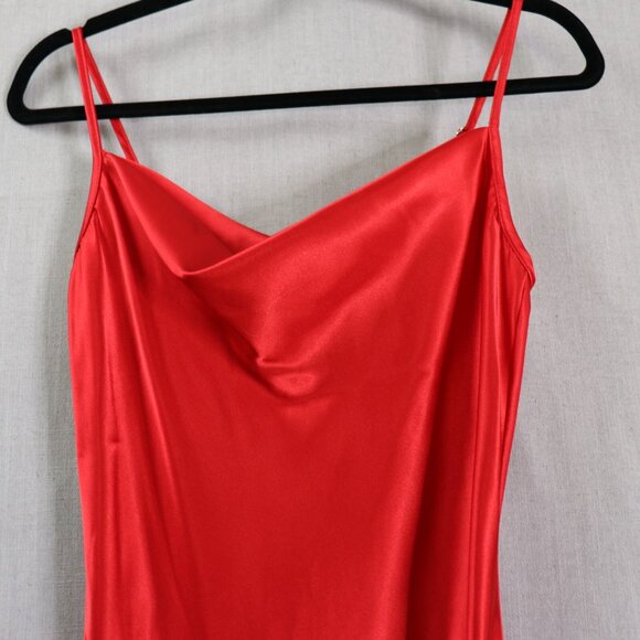 Y2K Bebe Red Satin Slip Midi Dress XS Cowl Neck Spaghetti Straps Made in USA - Picture 5 of 12